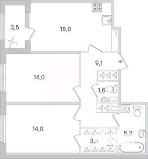 2-к квартира, строящийся дом, 63м2, 2/4 этаж