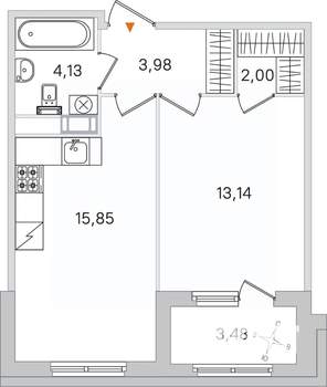 1-к квартира, вторичка, 39м2, 3/4 этаж