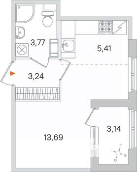 Студия квартира, строящийся дом, 26м2, 2/4 этаж