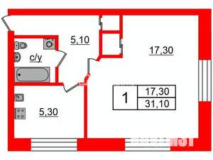 1-к квартира, вторичка, 31м2, 1/4 этаж