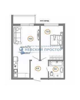 1-к квартира, вторичка, 41м2, 3/5 этаж