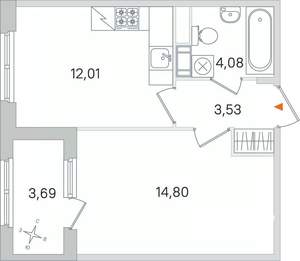 1-к квартира, вторичка, 34м2, 4/4 этаж