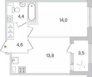 1-к квартира, строящийся дом, 37м2, 2/4 этаж