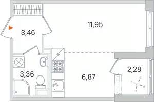 Студия квартира, вторичка, 27м2, 1/4 этаж