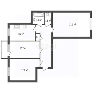 3-к квартира, вторичка, 66м2, 4/4 этаж