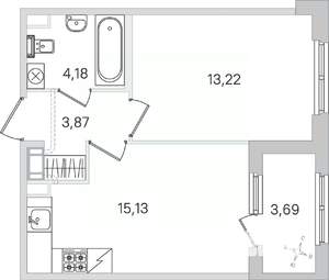 1-к квартира, строящийся дом, 38м2, 4/4 этаж