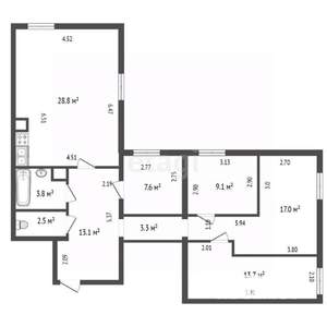 4-к квартира, вторичка, 99м2, 4/4 этаж