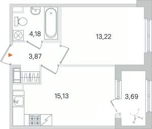 1-к квартира, строящийся дом, 36м2, 3/4 этаж