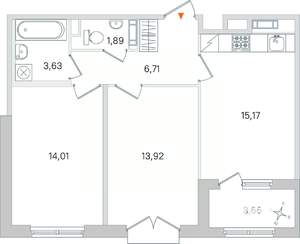 2-к квартира, вторичка, 57м2, 4/4 этаж
