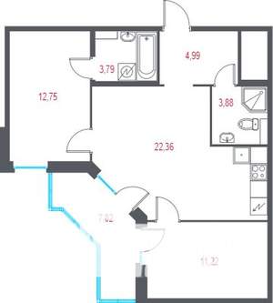 2-к квартира, вторичка, 61м2, 2/10 этаж
