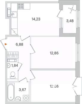 2-к квартира, вторичка, 54м2, 2/4 этаж