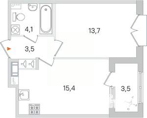 1-к квартира, строящийся дом, 37м2, 4/4 этаж