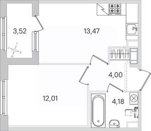 1-к квартира, строящийся дом, 35м2, 3/4 этаж