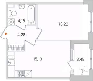 1-к квартира, строящийся дом, 37м2, 1/4 этаж