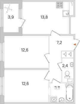 2-к квартира, вторичка, 54м2, 1/4 этаж