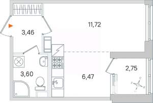 Студия квартира, строящийся дом, 25м2, 4/4 этаж