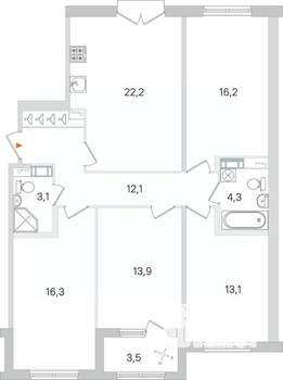 4-к квартира, вторичка, 103м2, 3/4 этаж