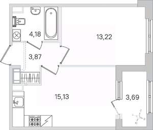 1-к квартира, строящийся дом, 38м2, 3/4 этаж
