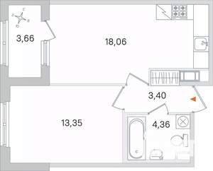 1-к квартира, строящийся дом, 39м2, 4/4 этаж