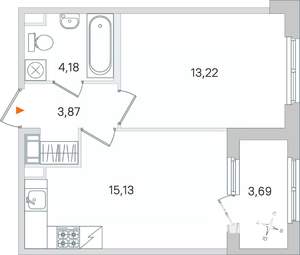 1-к квартира, вторичка, 38м2, 4/4 этаж