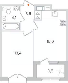 1-к квартира, строящийся дом, 36м2, 2/4 этаж