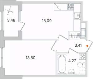 1-к квартира, строящийся дом, 36м2, 4/4 этаж