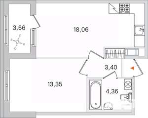 1-к квартира, вторичка, 39м2, 4/4 этаж
