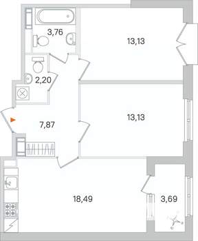 2-к квартира, строящийся дом, 59м2, 2/4 этаж