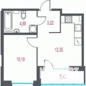 2-к квартира, строящийся дом, 32м2, 2/10 этаж