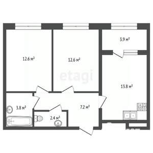 2-к квартира, строящийся дом, 52м2, 1/4 этаж