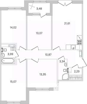 4-к квартира, строящийся дом, 99м2, 2/4 этаж