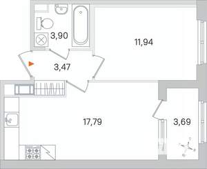 1-к квартира, строящийся дом, 37м2, 2/4 этаж